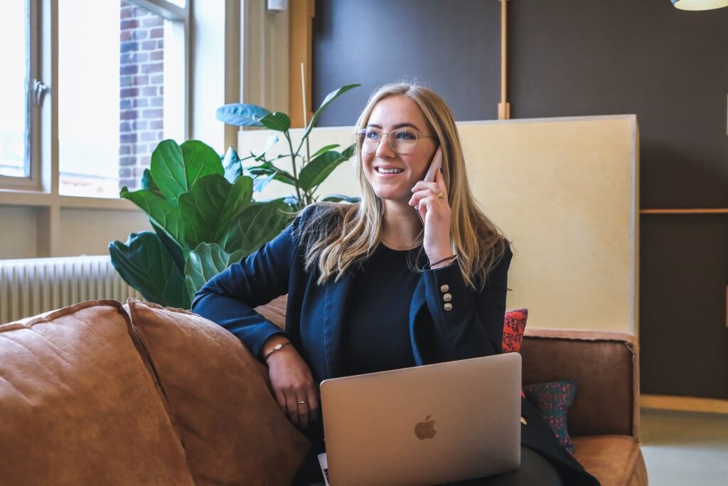 Girl smiling while on call